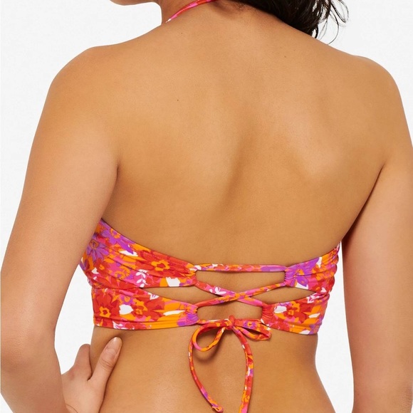 HULA HONEY Women's Orange Floral Cutout Rings Lined Convertible Swimsuit Top Sm - Picture 3 of 9